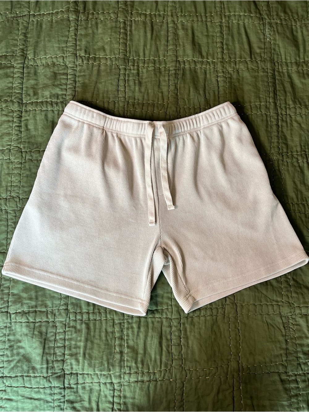Negative Space Beige Ribbed Drawstring Shorts-XL